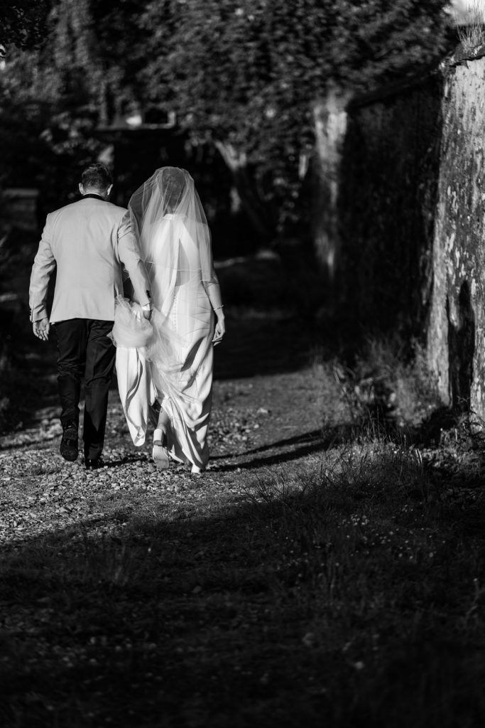 Bride and groom walk and have a moment together, Ayrshire weddings