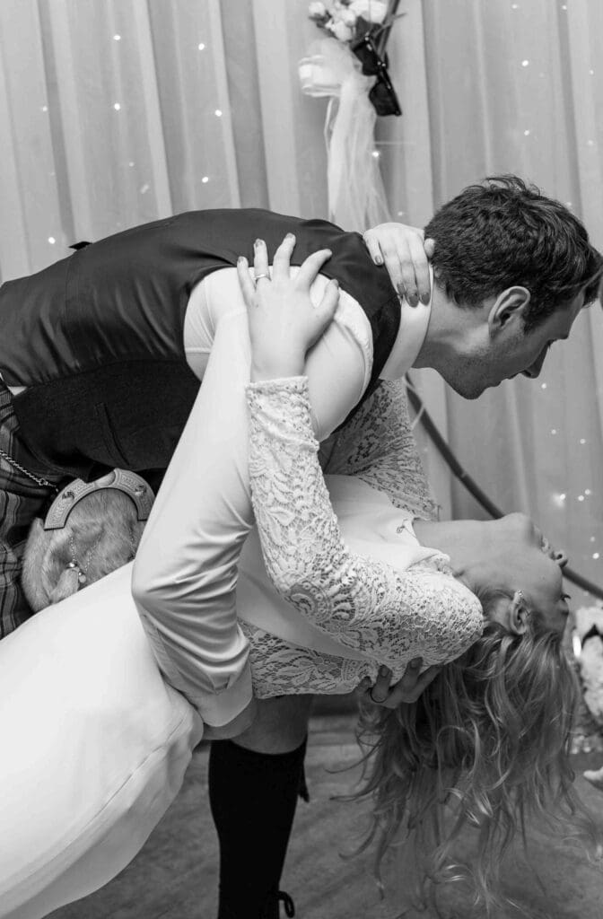 The bride and groom dancing and having fun on the dance floor at the No.10 Hotel, Glasgow