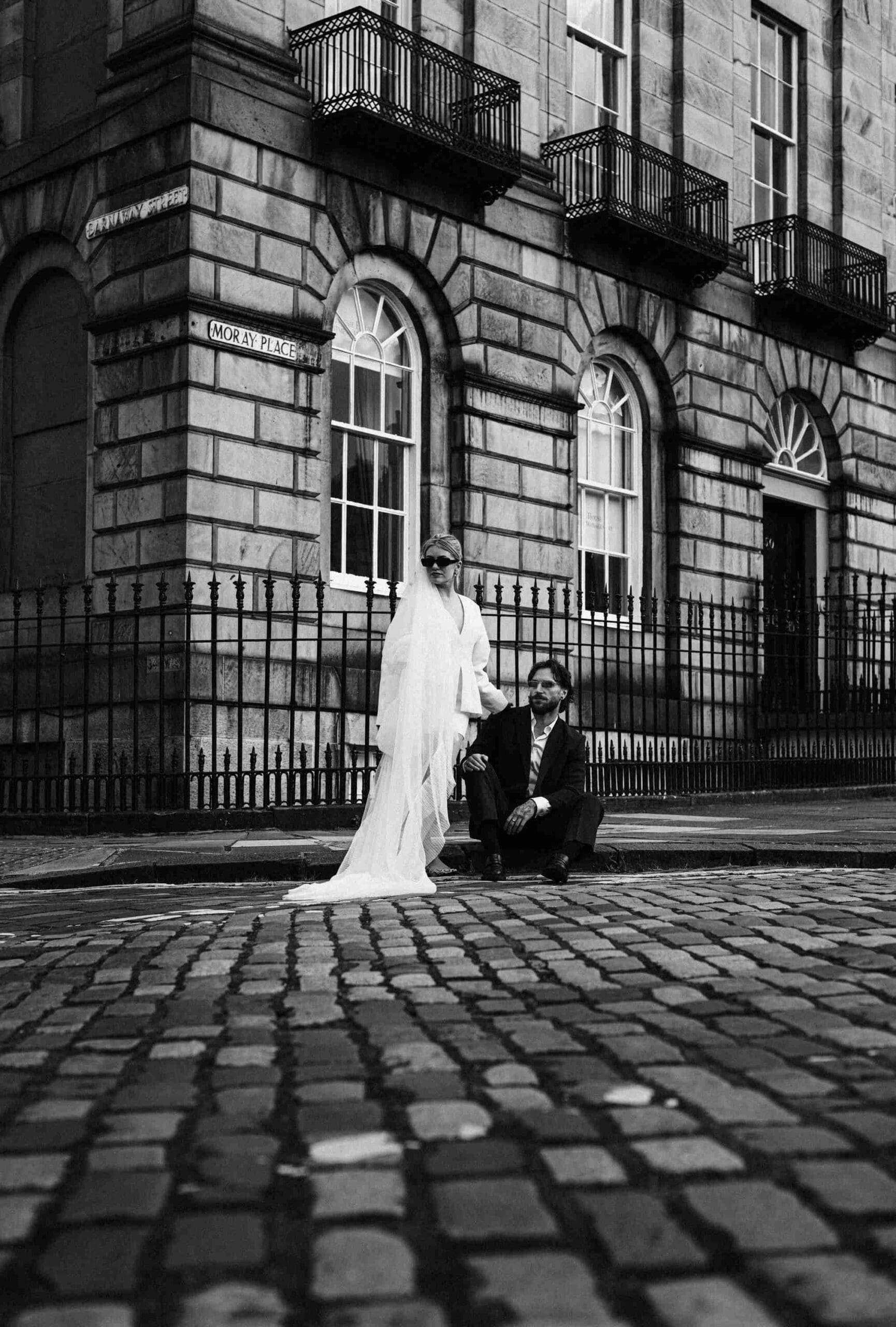 Bride and groom in Edinburgh city