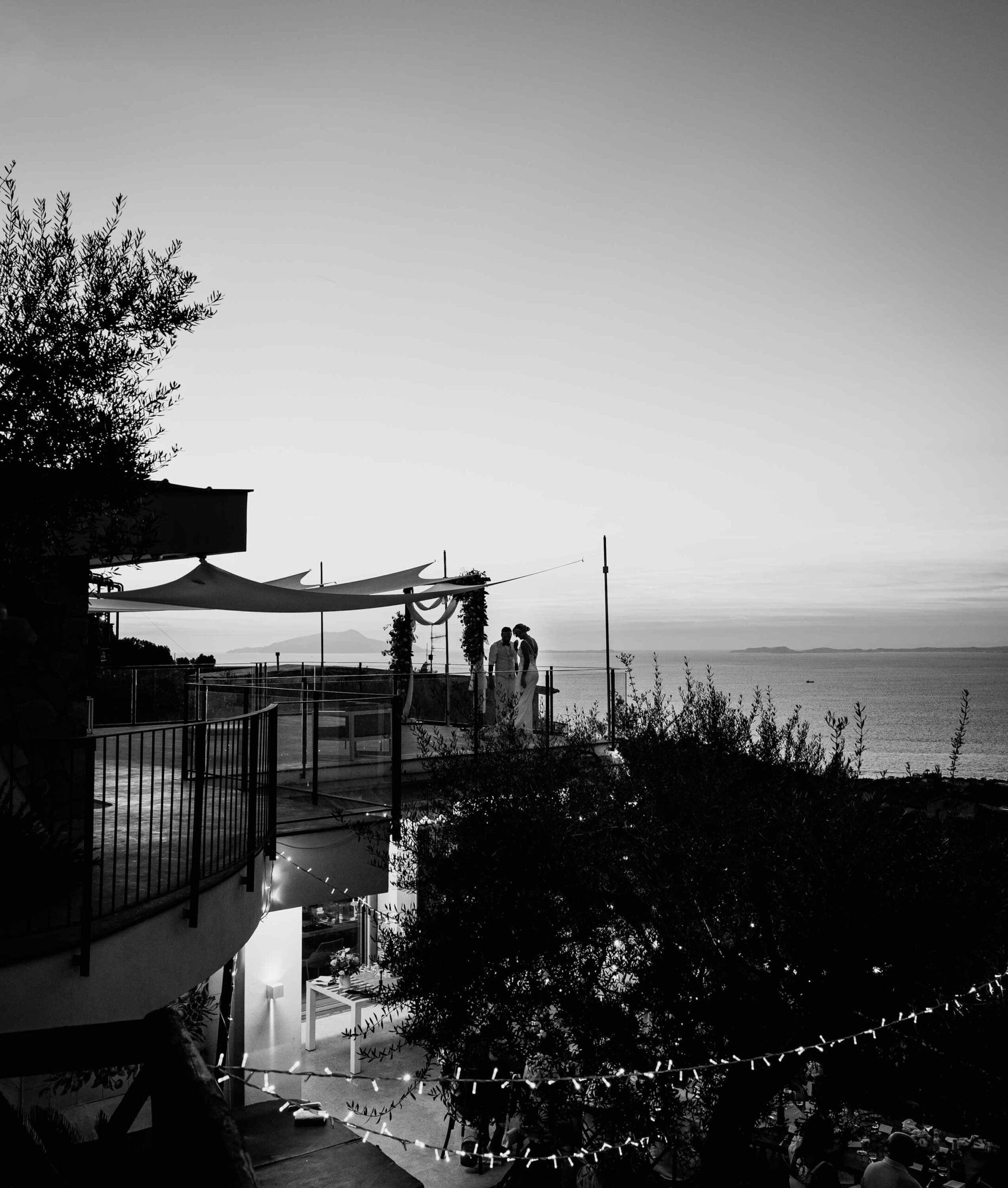 Bride and groom on the terrace in Sorrento Italy
