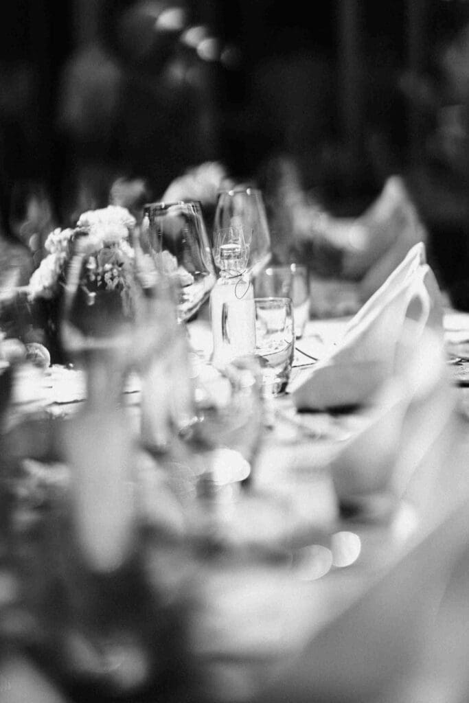 Luxury destination wedding dinner in Sorrento Italy with elegant table setting