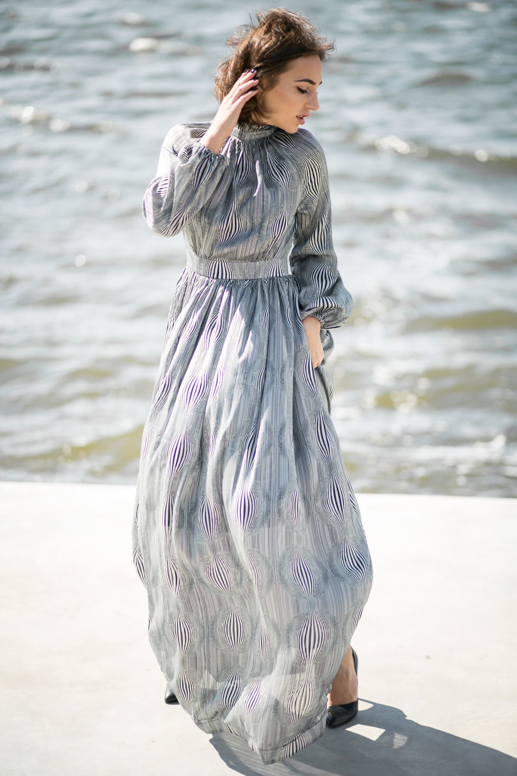 wedding on an ayrshire beach with a woman in a stunning floaty dress